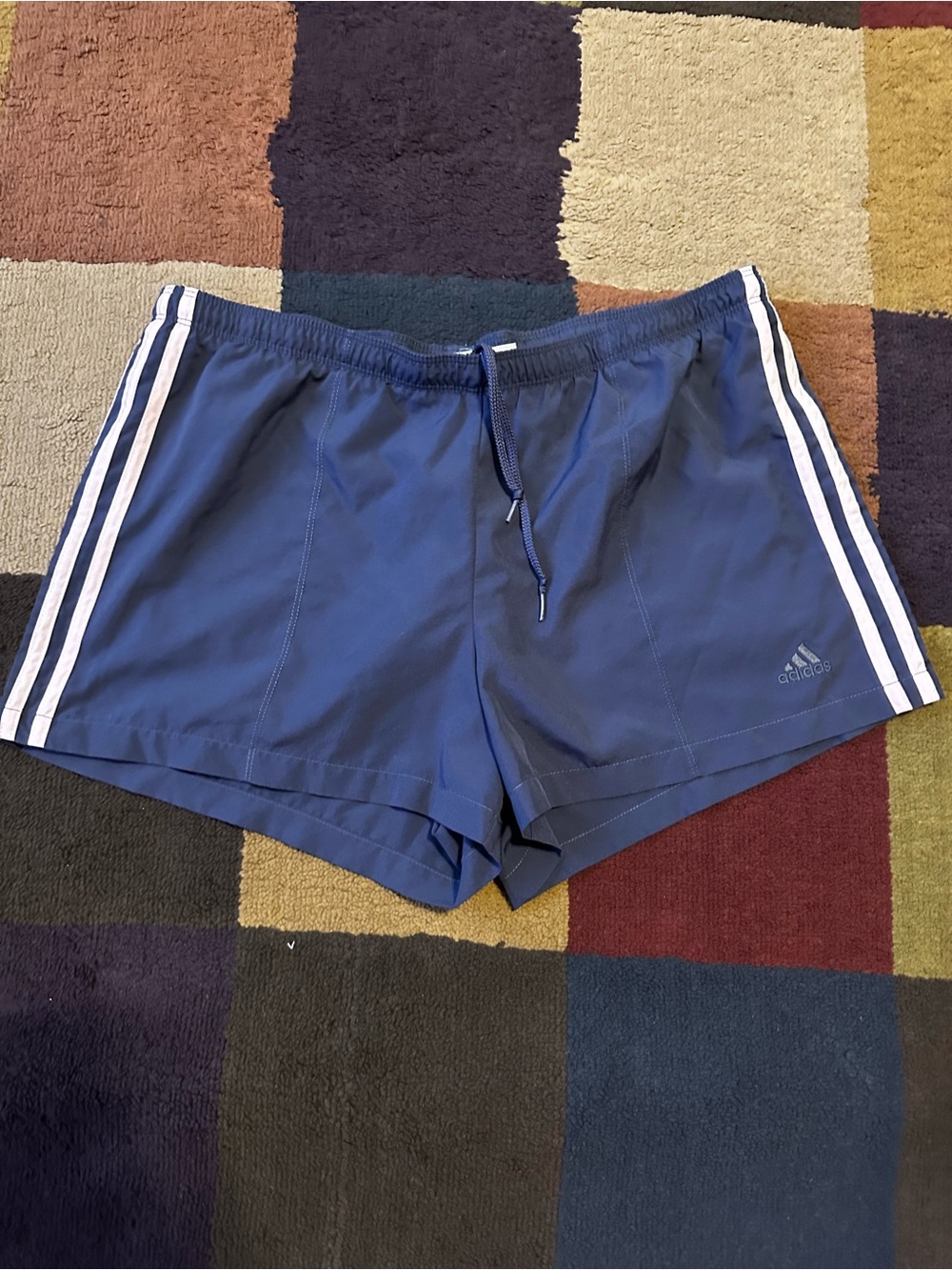 adidas Women's Blue Athletic Shorts with White Side Stripes